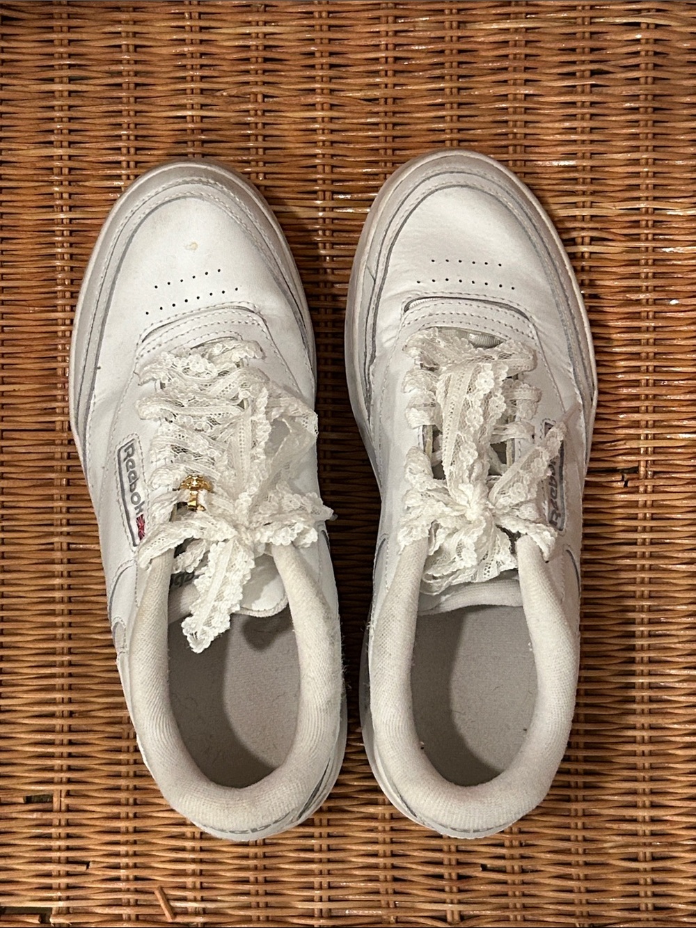 Reebok White Leather Lace-Up Sneakers with Decorative Laces
